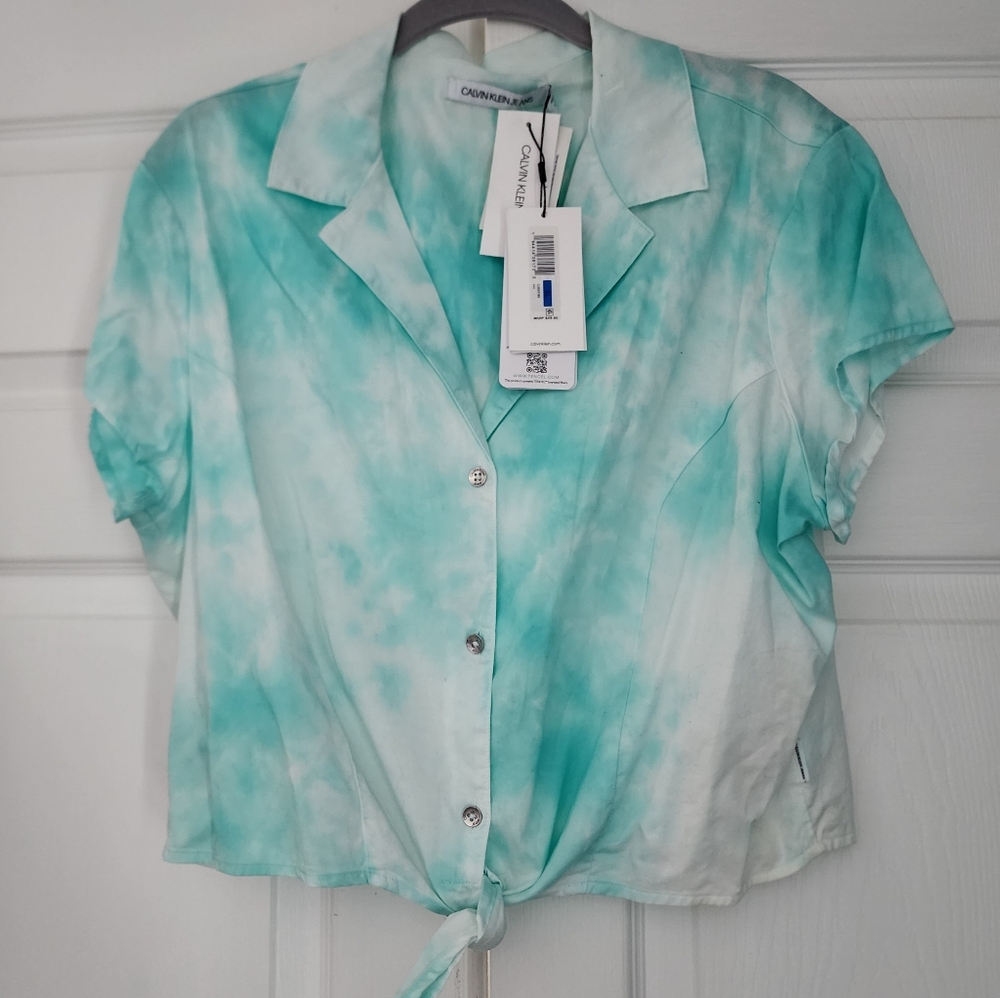 NWT Calvin Klein Jeans Tie Dye blouse Aqua